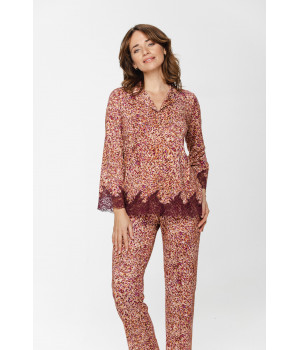 Viscose and lace pyjamas in a speckled print with lace around the hem of the nightshirt-style top - XS to 5 XL - Coemi-Lingerie