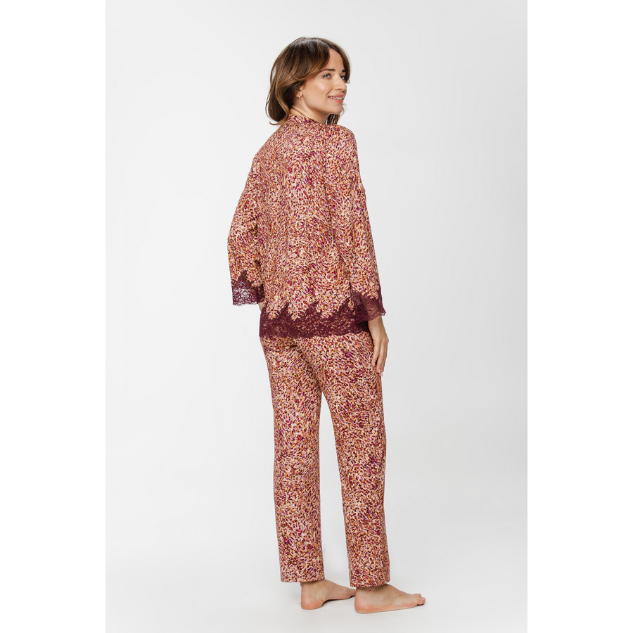 Ensemble pyjama imprimé moucheté et dentelle en Viscose et dentelle haut chemise - XS au 5 XL - Coemi-Lingerie