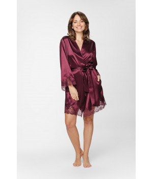 Gorgeous mid-thigh satin dressing gown with a tie belt at the waist