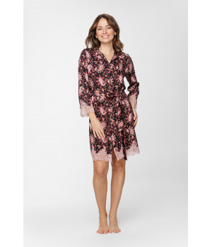 Tunic-style viscose nightdress/lounge robe with a paisley print and matching lace