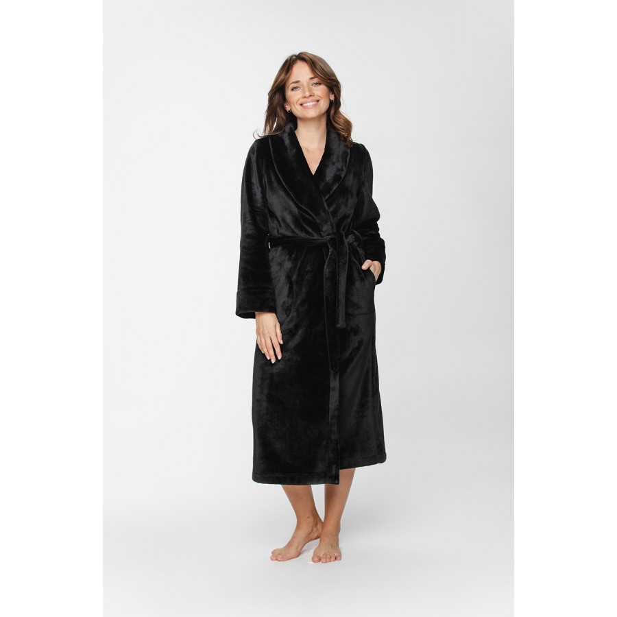 Mid-calf, maxi dressing gown in velvet with a shawl collar, long sleeves and side pockets - XS/S to 5XL - Coemi-Lingerie