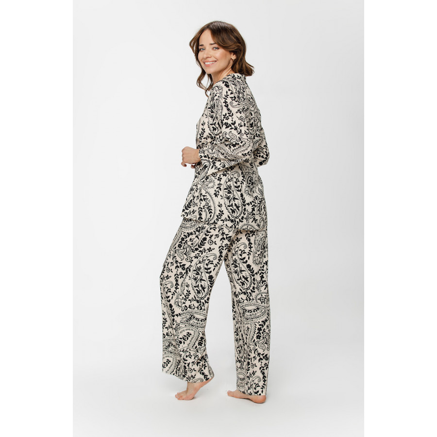 Loose-fitting and comfy viscose pyjamas with a black and white paisley print - XS to 5XL - Coemi-Lingerie