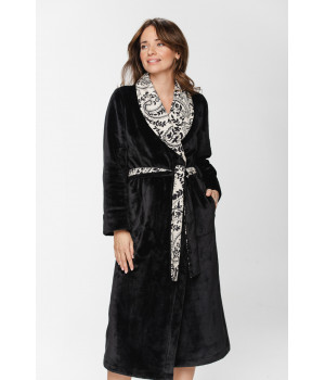 Long, mid-calf velvet dressing gown with a shawl collar and belt lined in viscose with a paisley print - XS/S to 5XL