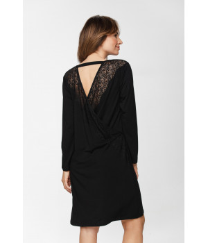 Tunic-style micromodal nightdress with long sleeves and a round neck, V-neckline at the back, fastened by a ribbon - XS to 5XL