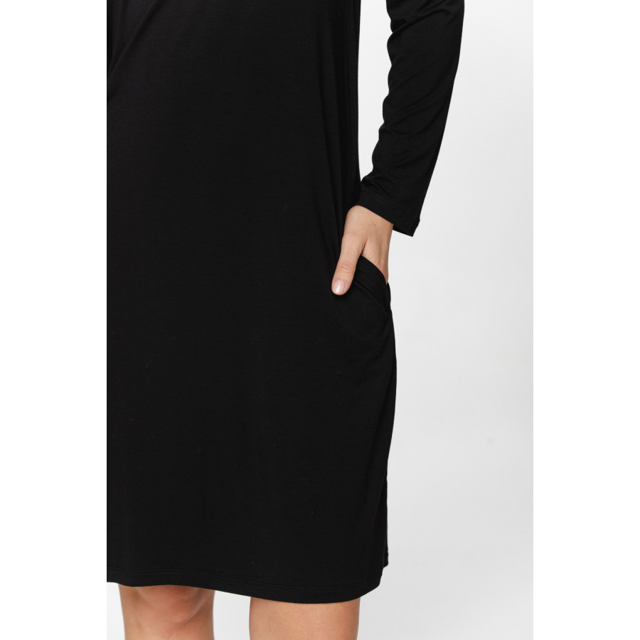 Tunic-style micromodal nightdress with long sleeves and a round neck, V-neckline at the back, fastened by a ribbon - XS to 5XL
