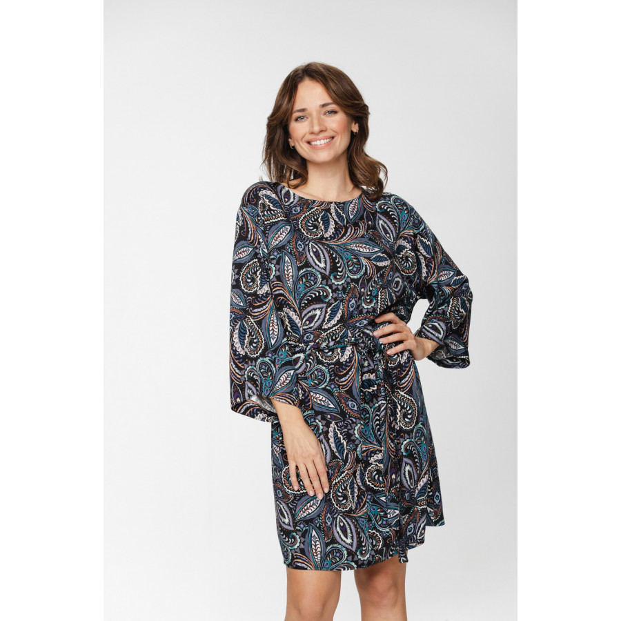 Tunic-style nightdress with three-quarter-length sleeves, a paisley print, belt and a cut-out at the back  - XS to 5XL