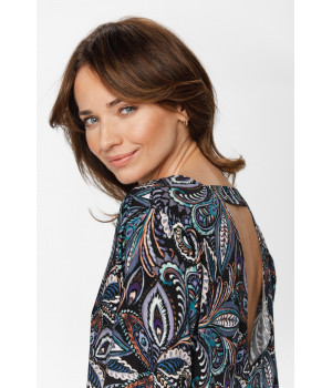 Tunic-style nightdress with three-quarter-length sleeves, a paisley print, belt and a cut-out at the back  - XS to 5XL