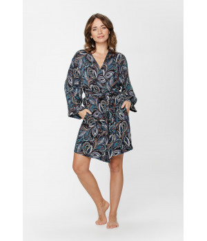 Kimono-style dressing gown in a paisley print with side pockets