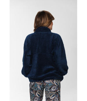 Soft and loose-fitting velvet pullover, raised neck with zip fastening at the front and loose-fitting long sleeves - XS to XXL