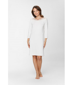 Elegantes weißes Nachthemd im Tunika-Stil aus Micromodal und Elasthan mit Spitze und ¾-Ärmeln - XS to 5XL