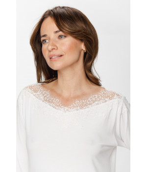 Elegantes weißes Nachthemd im Tunika-Stil aus Micromodal und Elasthan mit Spitze und ¾-Ärmeln - XS to 5XL