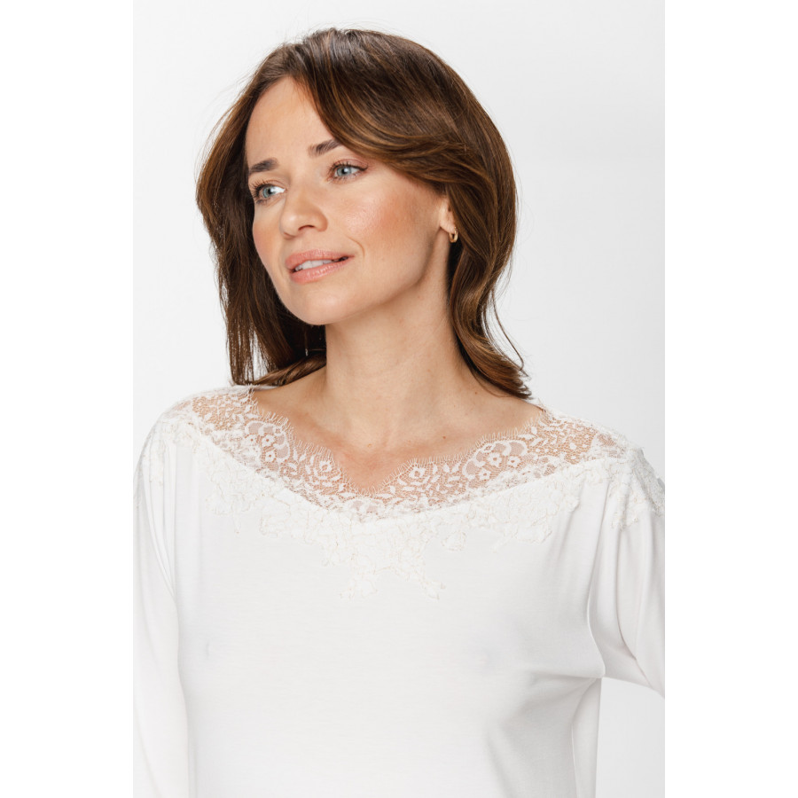 Elegant, tunic-style micromodal and elastane nightdress with three-quarter-length sleeves and lace - XS to 5XL - Coemi-Lingerie