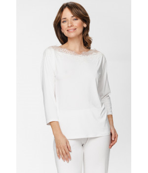 Pyjamas, top with slash neck and lace, three-quarter-length sleeves and straight-cut, flowing bottoms - XS to 5XL