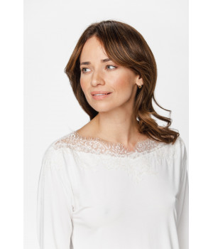 Pyjamas, top with slash neck and lace, three-quarter-length sleeves and straight-cut, flowing bottoms - XS to 5XL