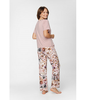 Ensemble pyjama composé d'un tee-shirt manches courtes col rond et pantalon motifs feuilles - XS au XXL - Coemi-Lingerie