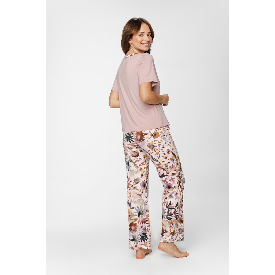 Pyjamas made up of a short-sleeve T-shirt with a round neck and bottoms with a leaf motif - XS to XXL - Coemi-Lingerie