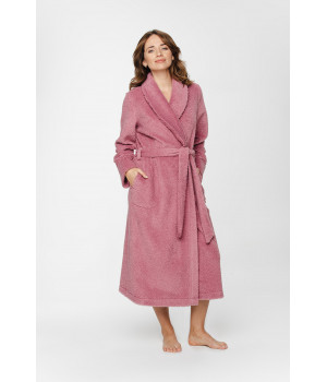 Loose-fitting maxi dressing gown in velvet with a shawl collar, long sleeves and side pockets