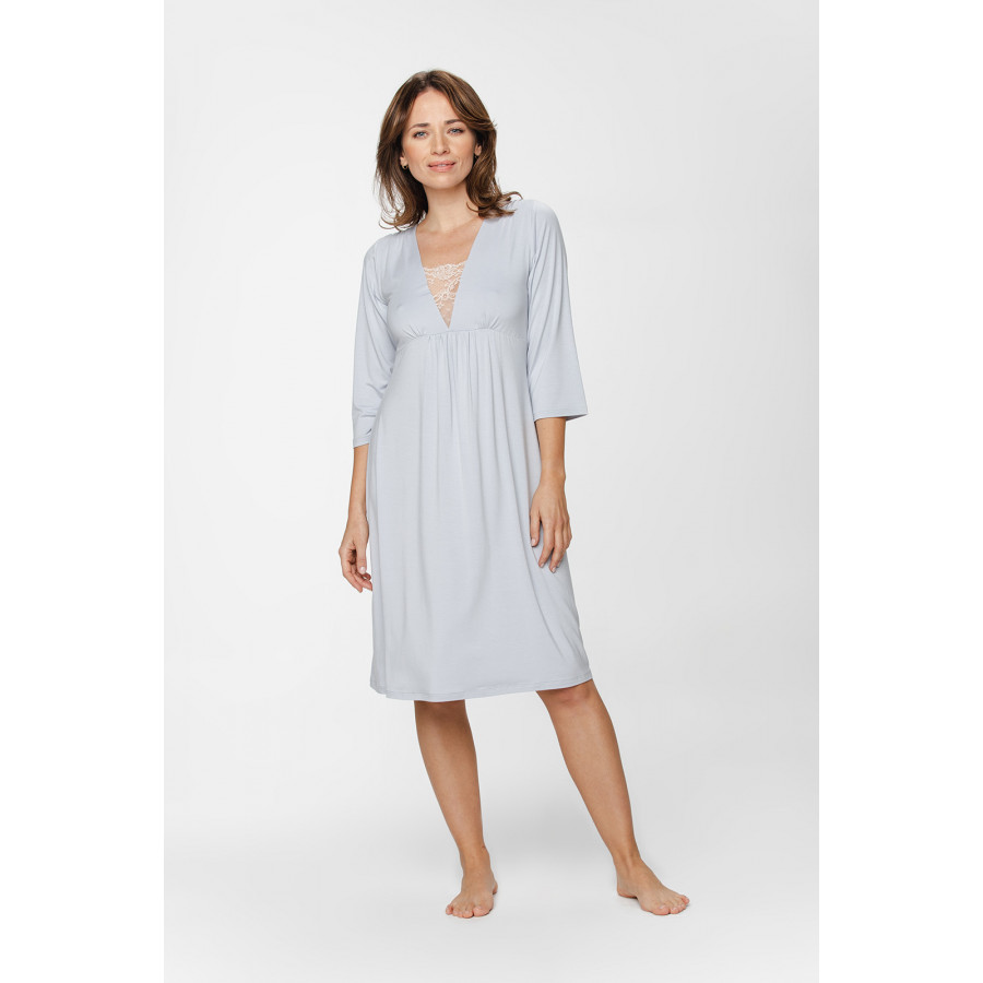 Micromodal nightdress/lounge robe with three-quarter-length sleeves, gathered under the bust - XS to 5XL - Coemi-Lingerie