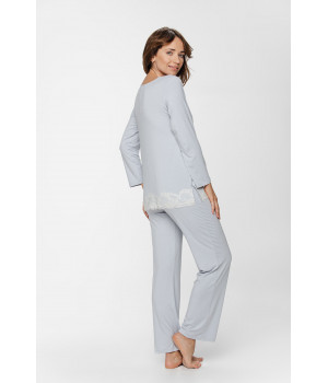 Micromodal and elastane pyjamas with a fitted, round neck top with lace at the hem - XS to XXL