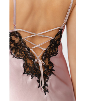 Gorgeous negligee in silk and lace with thin straps and criss-cross straps at the back - XS to XXL