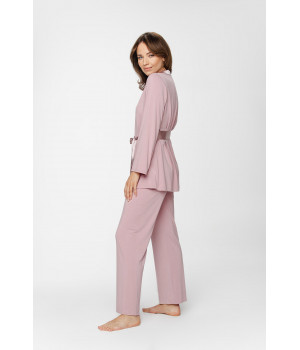 Ensemble pyjama en micromodal et satin, haut boutonné col chemise et ceinture et pantalon fluide et droit - XS au 5XL