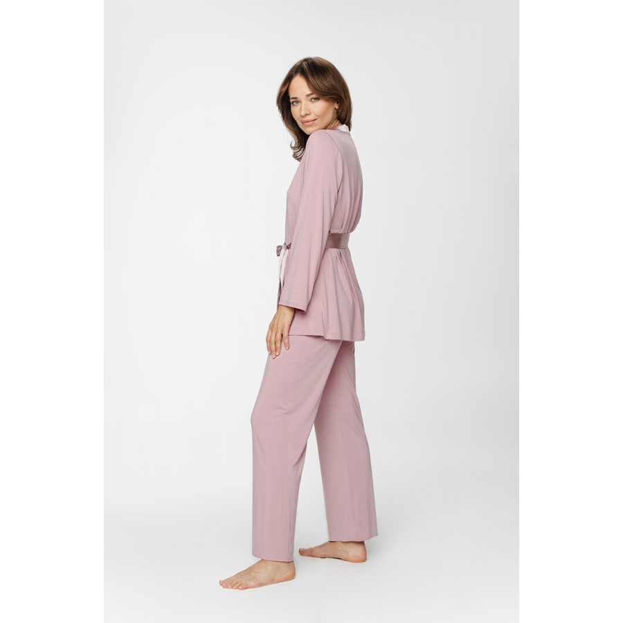 Ensemble pyjama en micromodal et satin, haut boutonné col chemise et ceinture et pantalon fluide et droit - XS au 5XL