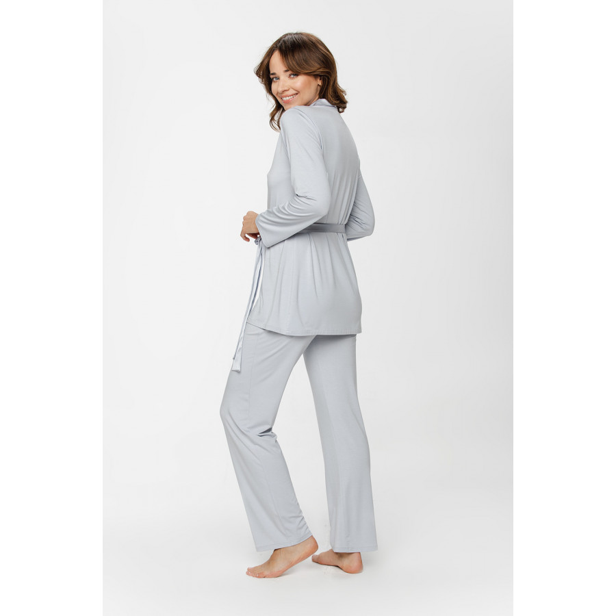 Micromodal and satin pyjamas, buttoned top with a shirt collar and belt, and straight-cut, flowing bottoms - XS to 5XL