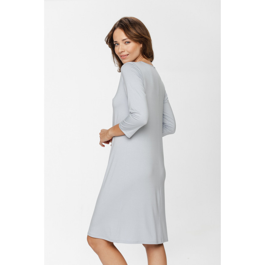 Tunic-style micromodal nightdress with three-quarter-length sleeves and a silky satin V-neckline