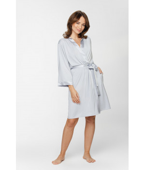 Mid-length micromodal dressing gown with neckline, cuffs and belt in satin - XS/S to XL/XXL