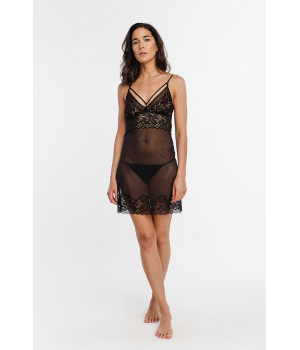Ultra sexy negligee in see-through tulle and lace with matching G-string