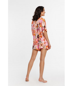 Viscose nightwear outfit in a colourful floral print, button-up shirt-style top with mid-length sleeves