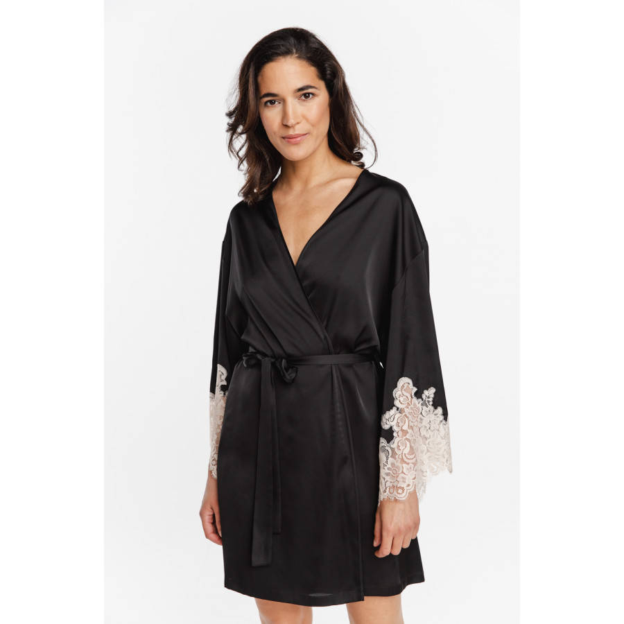 Gorgeous little satin and lace dressing gown in black and white or vibrant colours
