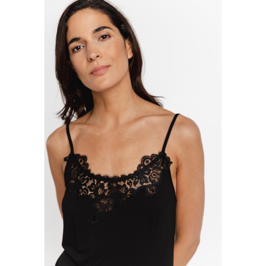 Gorgeous micromodal and lace negligee with thin, adjustable criss-cross straps at the back