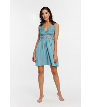 Micromodal negligee with wide straps, enhanced with lace, V-neckline at the front and back