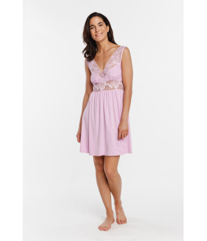 Micromodal negligee with wide straps, enhanced with lace, V-neckline at the front and back