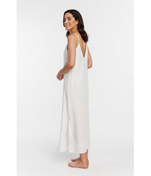 Lounge robe/nightdress in linen and viscose with thin straps and V-neckline