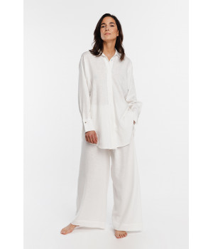 Loungewear outfit/2-piece pyjamas in linen and viscose, nightshirt-style top and loose-fitting bottoms