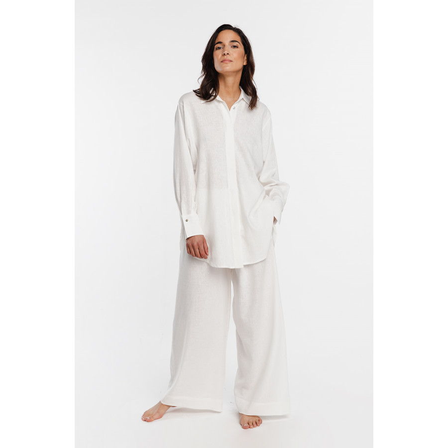 Ensemble d'intérieur / pyjama en lin et viscose, haut style liquette et pantalon ample