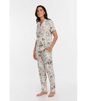 Micromodal 2-piece pyjamas, button-up shirt and straight-cut bottoms